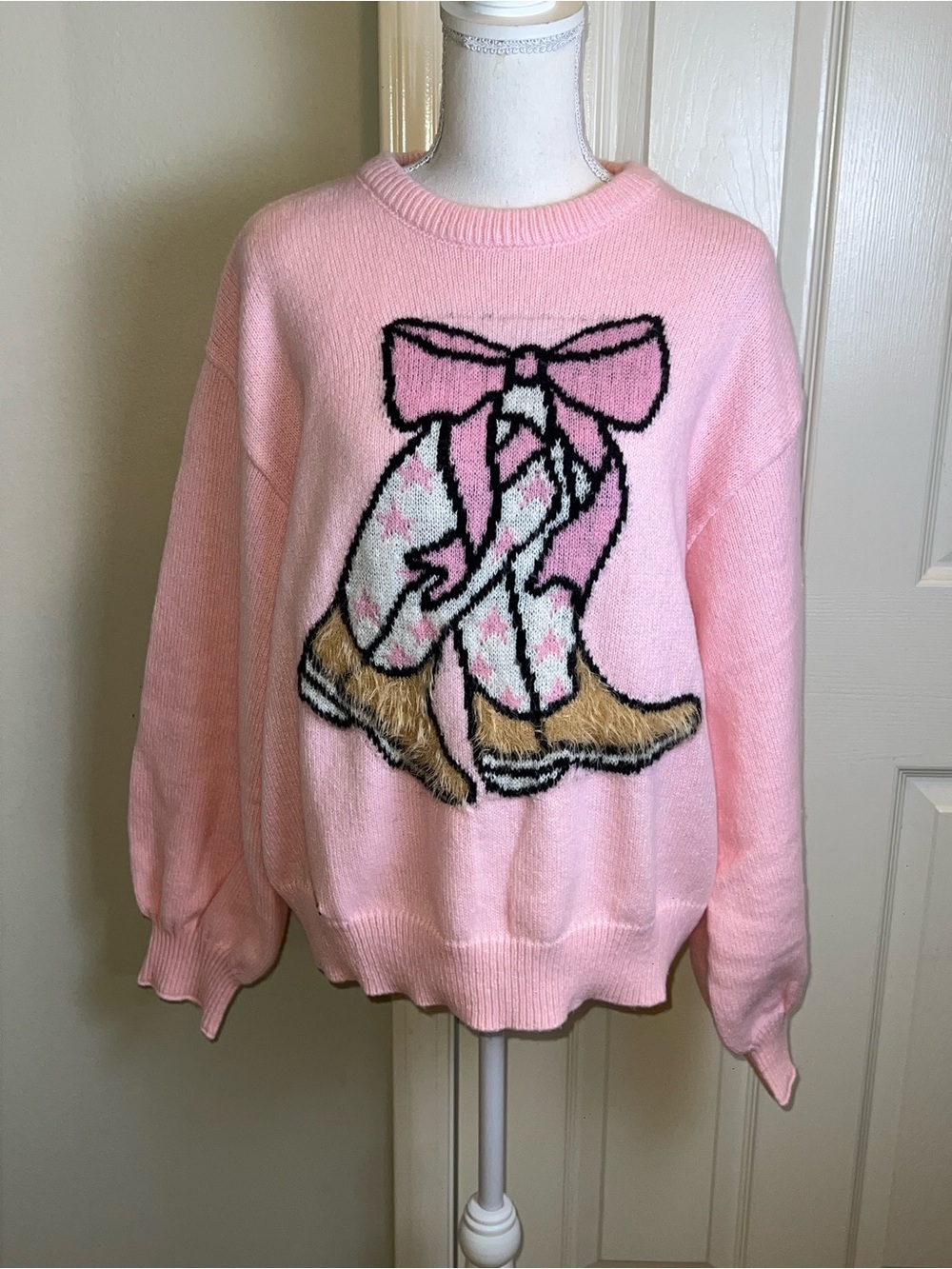 SIMPLY SOUTHERN Cowboy Boots Graphic Fuzzy Sweater